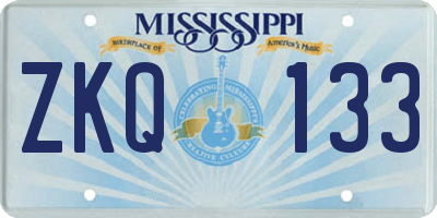 MS license plate ZKQ133
