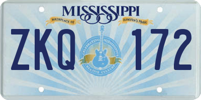 MS license plate ZKQ172