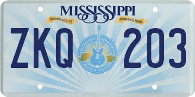 MS license plate ZKQ203