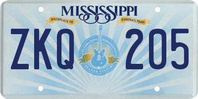 MS license plate ZKQ205
