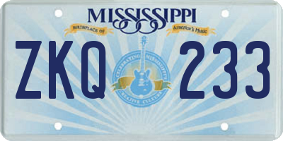 MS license plate ZKQ233