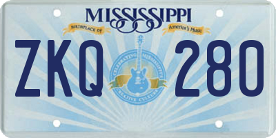 MS license plate ZKQ280
