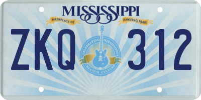 MS license plate ZKQ312