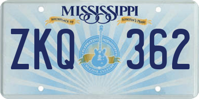 MS license plate ZKQ362