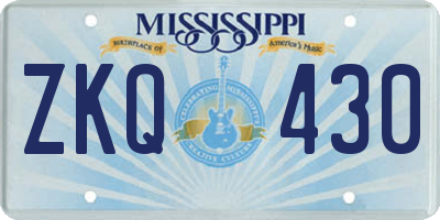MS license plate ZKQ430