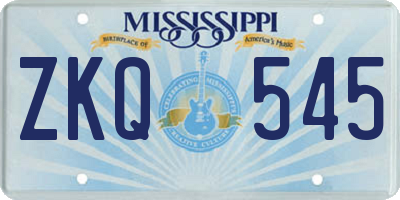 MS license plate ZKQ545