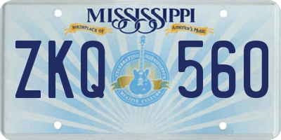 MS license plate ZKQ560
