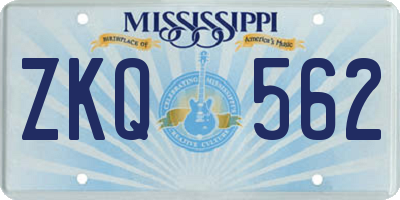 MS license plate ZKQ562