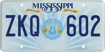 MS license plate ZKQ602