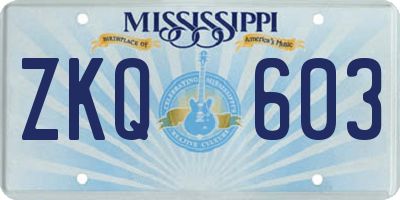 MS license plate ZKQ603