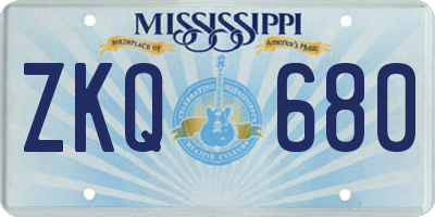 MS license plate ZKQ680