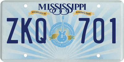 MS license plate ZKQ701