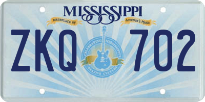 MS license plate ZKQ702