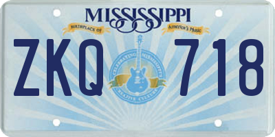 MS license plate ZKQ718