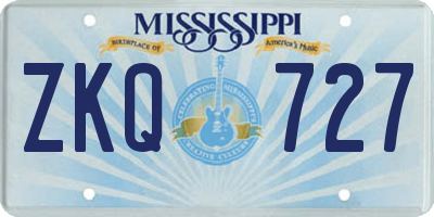 MS license plate ZKQ727