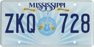 MS license plate ZKQ728