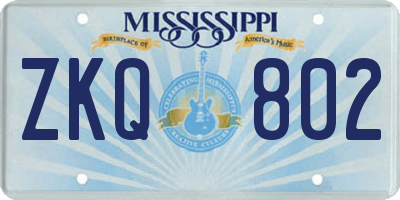 MS license plate ZKQ802