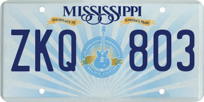 MS license plate ZKQ803