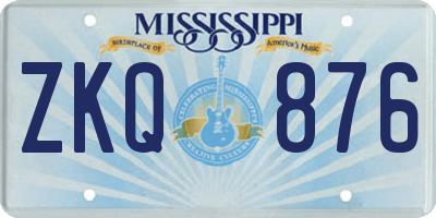 MS license plate ZKQ876