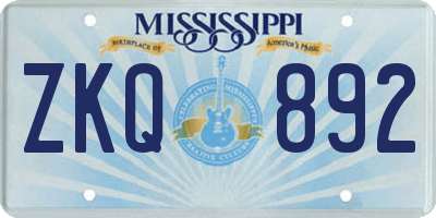 MS license plate ZKQ892