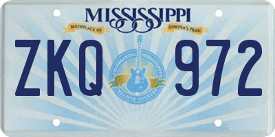 MS license plate ZKQ972