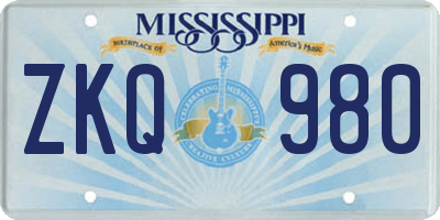 MS license plate ZKQ980