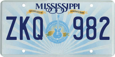 MS license plate ZKQ982