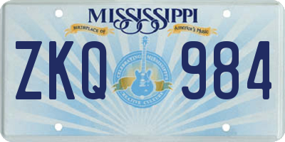 MS license plate ZKQ984
