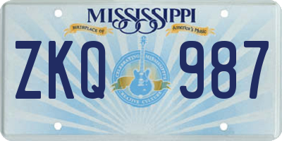 MS license plate ZKQ987