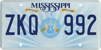 MS license plate ZKQ992