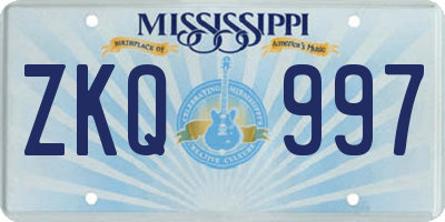MS license plate ZKQ997