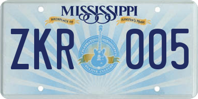 MS license plate ZKR005