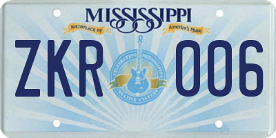 MS license plate ZKR006