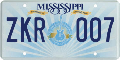 MS license plate ZKR007