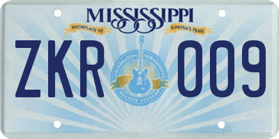 MS license plate ZKR009