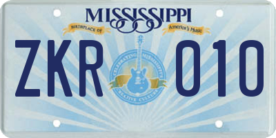 MS license plate ZKR010