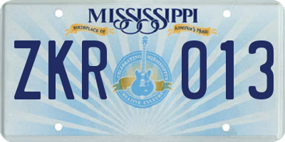 MS license plate ZKR013