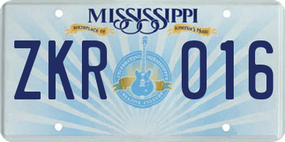 MS license plate ZKR016