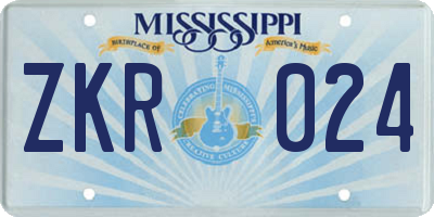 MS license plate ZKR024