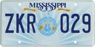 MS license plate ZKR029