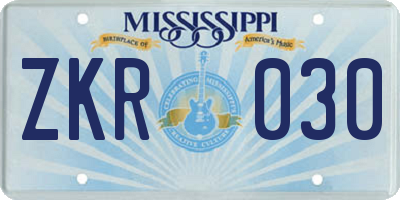 MS license plate ZKR030