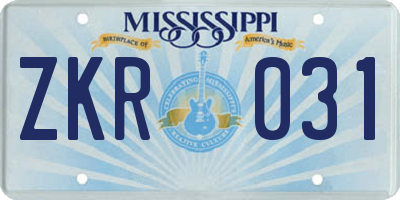 MS license plate ZKR031