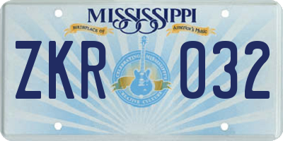MS license plate ZKR032