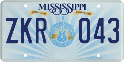 MS license plate ZKR043