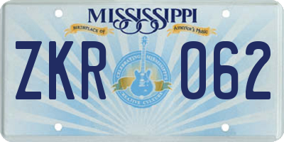 MS license plate ZKR062