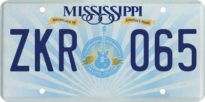 MS license plate ZKR065