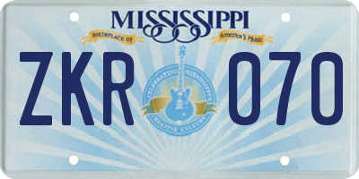 MS license plate ZKR070