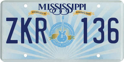 MS license plate ZKR136