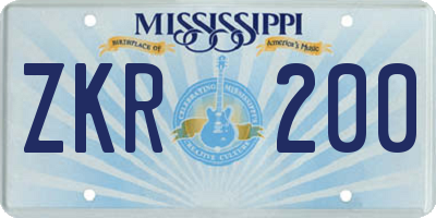 MS license plate ZKR200