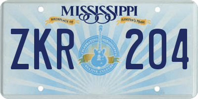 MS license plate ZKR204